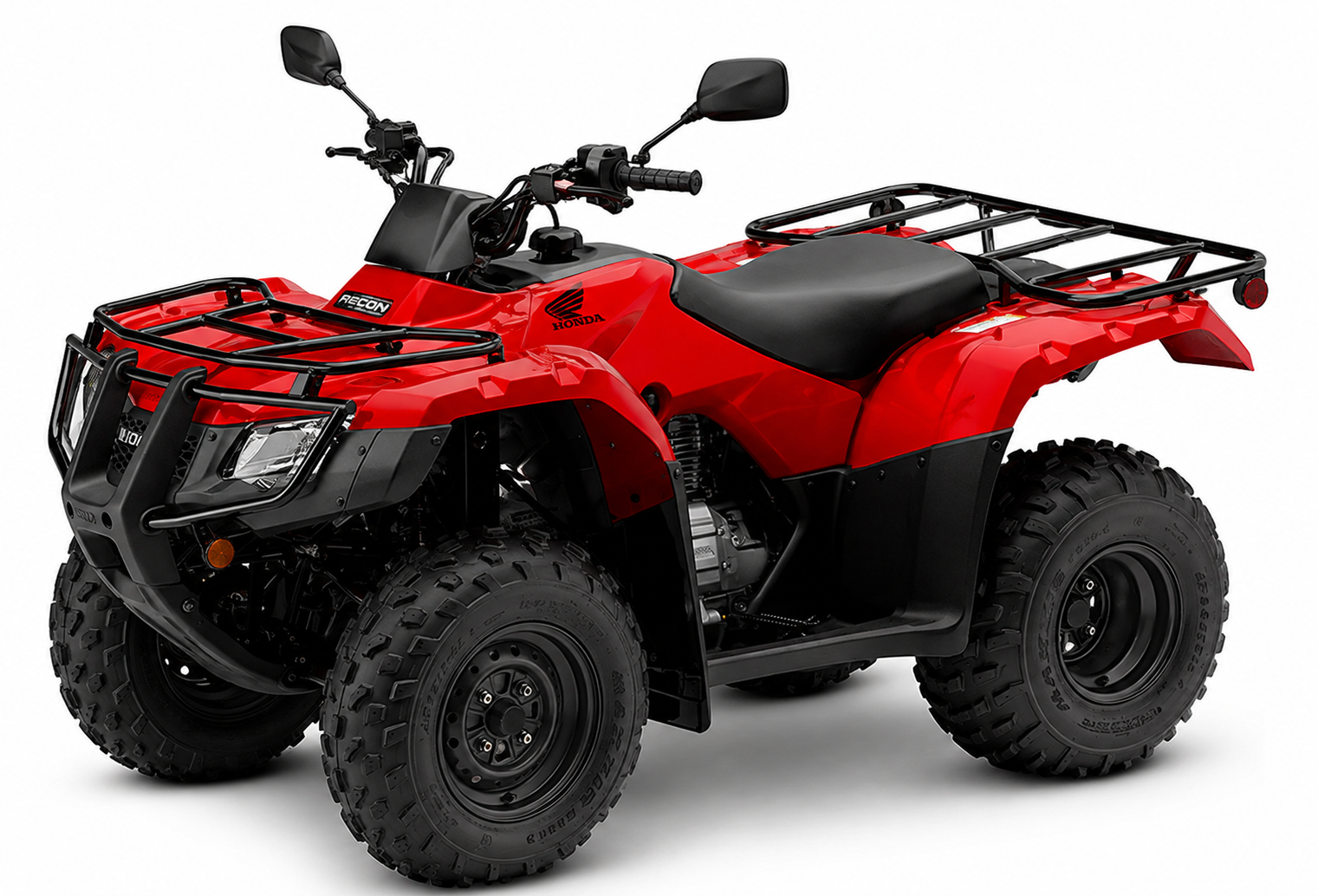 Red 2026 Honda FourTrax Recon with factory-style rear-view mirrors